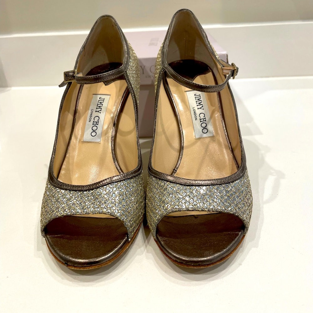Jimmy Choo Champagne Glitter Fabric heel size 40 (9.5)